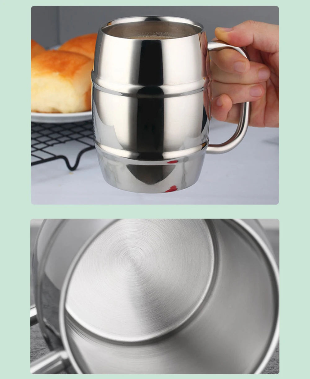 Double steel beer cup creative 304 stainless steel draft beer milk cup coffee milk tea cup children's drinking cup with handle