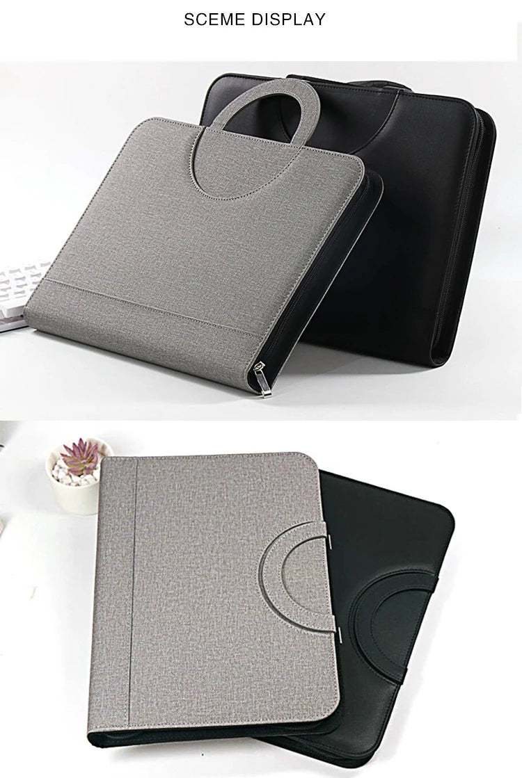 A4 Portable File Folder with Calculator Binder Organizer Manager Office Document Pad Briefcase PU Leather Padfolio Bag Customize