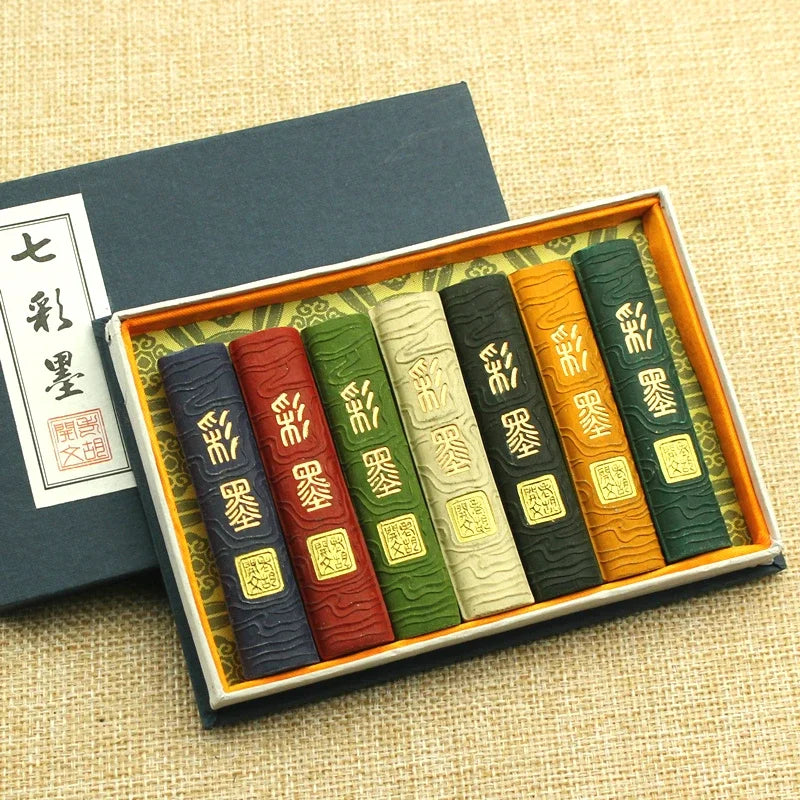 Handmade Chinese Colorful Ink Stick Set Watercolor Calligraphy Solid Ink Block Bar Hu Kaiwen Chinese Painting Colored Sumi Ink