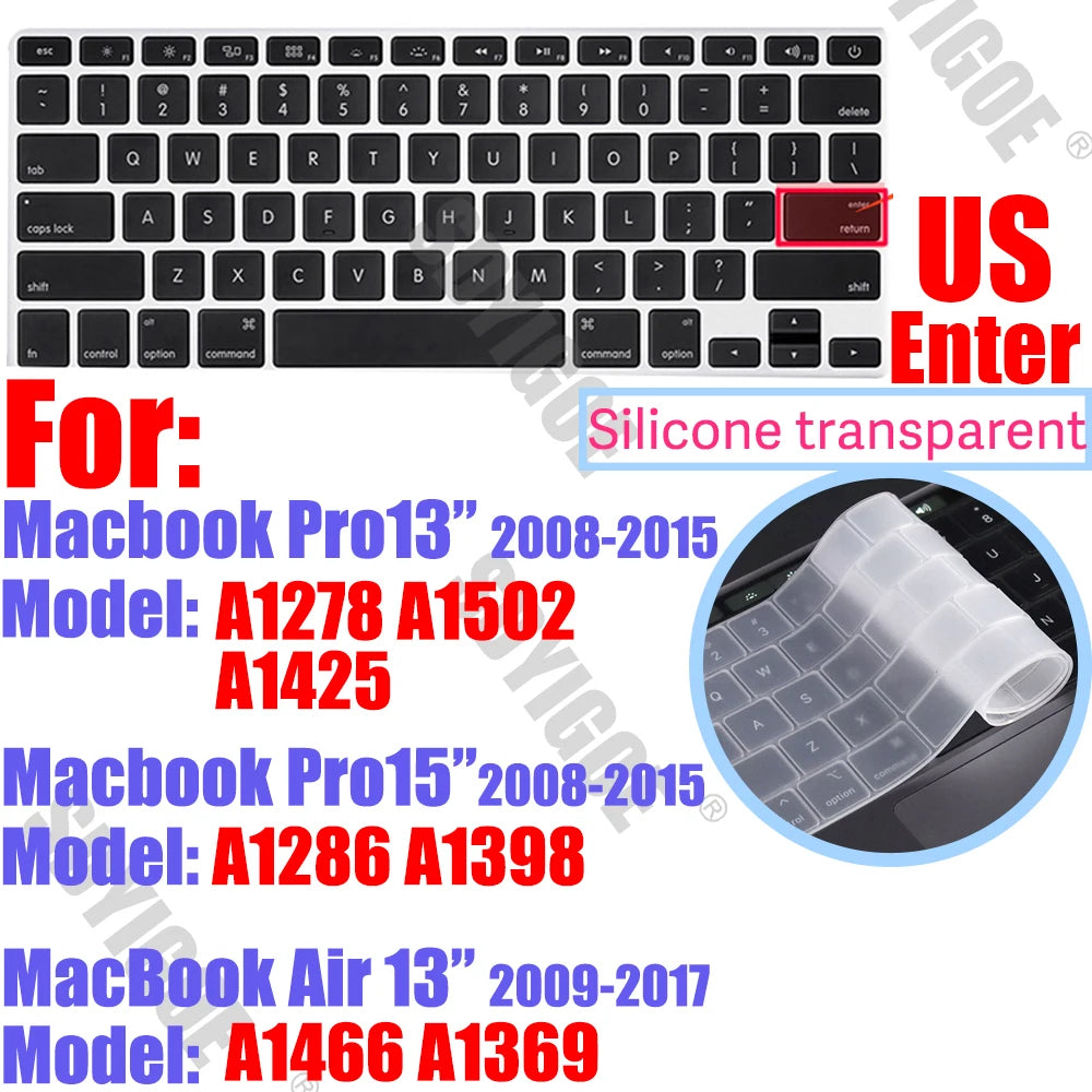Silicone Keyboard Cover for All MacBook Air/Pro 13 14'15'16 inch,M1,M2,M3 M4 M5 Chip Model A2918,A2992,A3113,A2337,A2941 US & EU