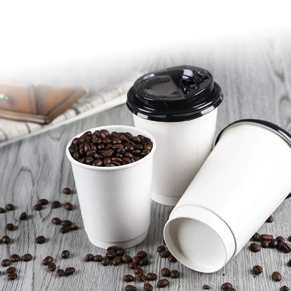 50pcs Disposable Coffee Cups Insulation Takeaway Double-Layer Paper Cup Disposable Takeaway Double Layer Coffee Cup with Lid