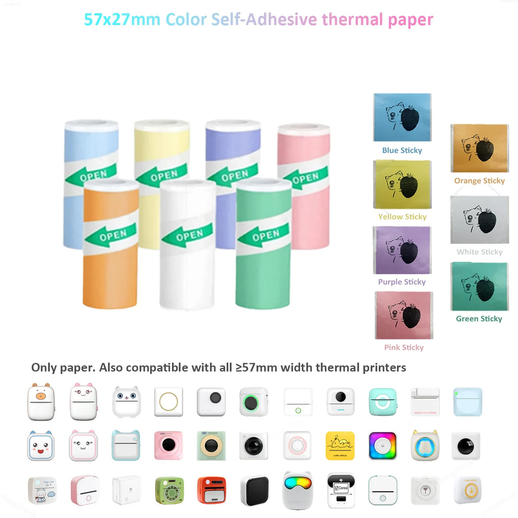 Thermal Mini Printer, Portable Inkless Sticker Maker,Bluetooth Free Cut Small Pocket Printer for Children DIY 57mm Photo Print