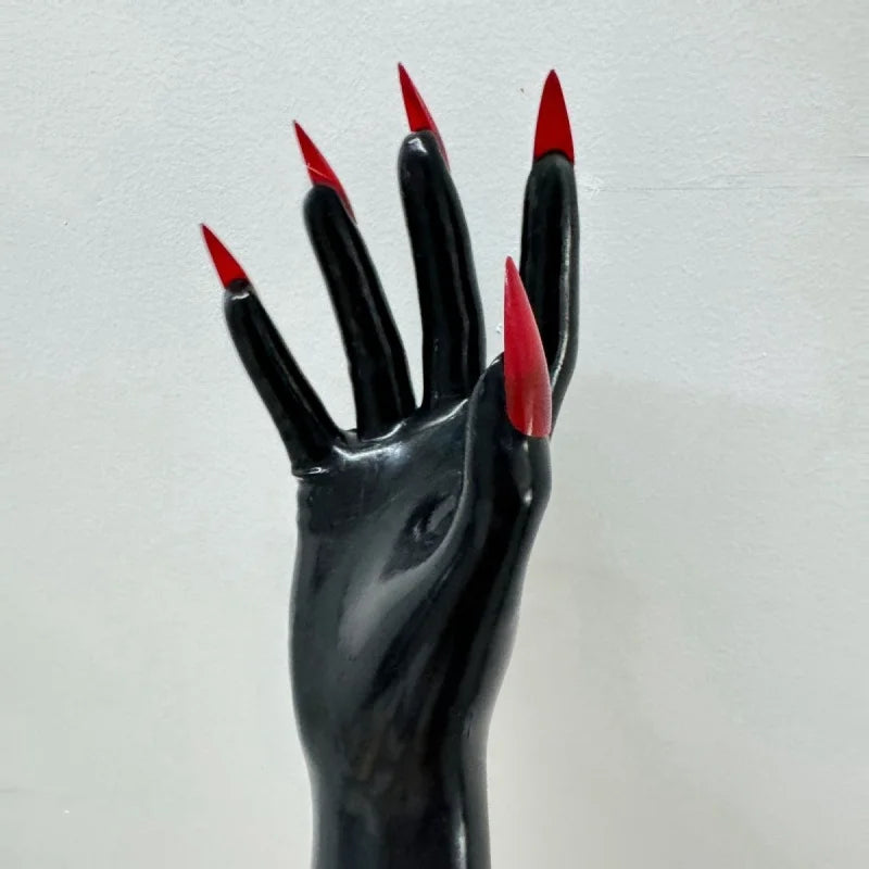 Latex nail art short gloves black Halloween cosplay gloves