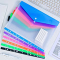 6 Pcs A4 Plastic Envelope with Adhesive Snaps 11-Hole Expansion Bag for 2/3/4 Ring Binders School Office File Storage Organizer