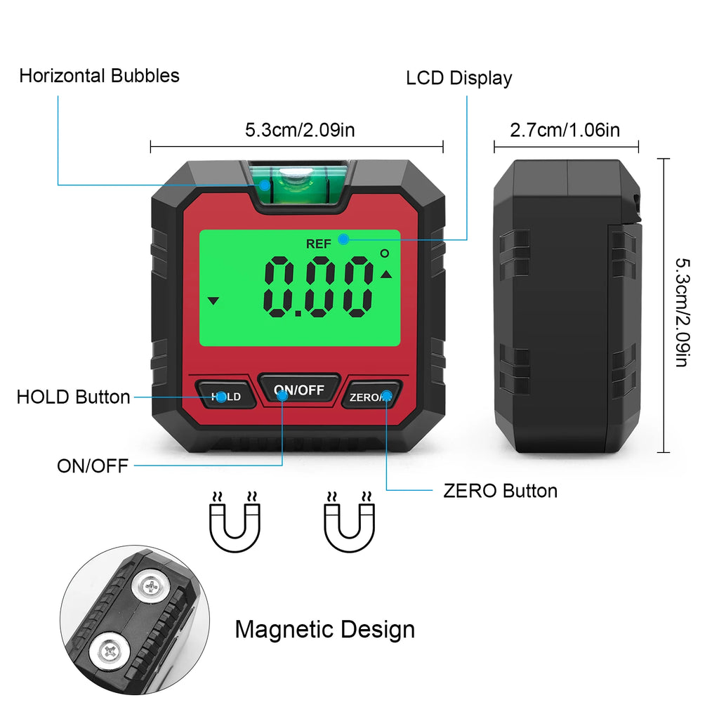 Digital Inclinometer Electronic Goniometer 360° Angle Meter Level Angle Gauge Bevel Protractor Slope Measure Magnetic Base