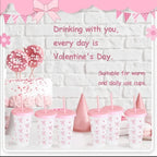 Reusable Plastic Cups With Pink Ribbons, 24 Ounces With Straws And Lids. For Parties, Drinking, Coffee, Weddings, Birthdays