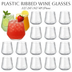 12-48Pcs 14oz Plastic Ribbed Wine Glasses Disposable Stemless Wine Glasses Plastic Cocktail Glasses for Party Unbreakable