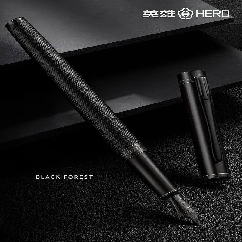 HERO Black Forest Metal Fountain Pen Titanium Black Extra Fine Nib 0.38/0.5mm Students Practice Calligraphy Writing Gift Pen