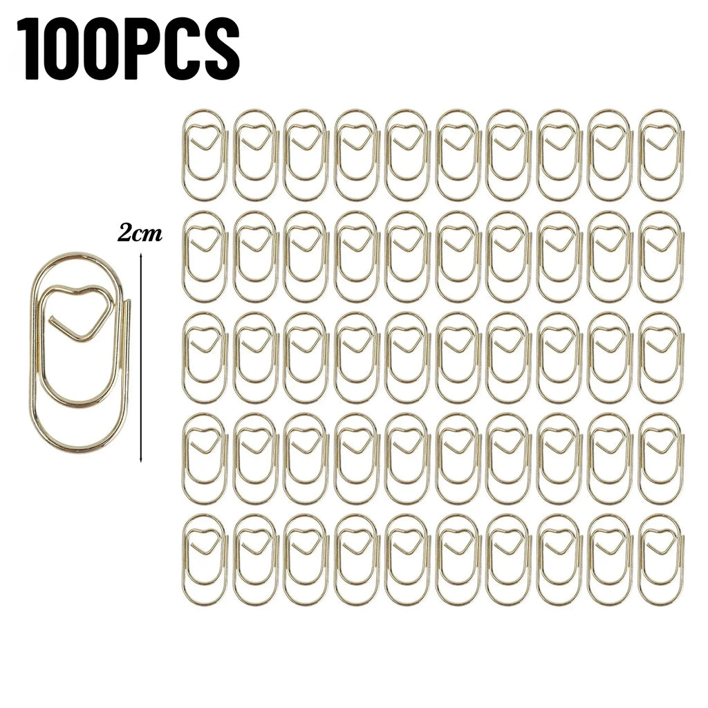 50/100Pcs 20mm Mini Metal Paper Clip Gold Heart Shape Clip Bookmark Binder Invoice PaperClips Office Supplies Student stationery