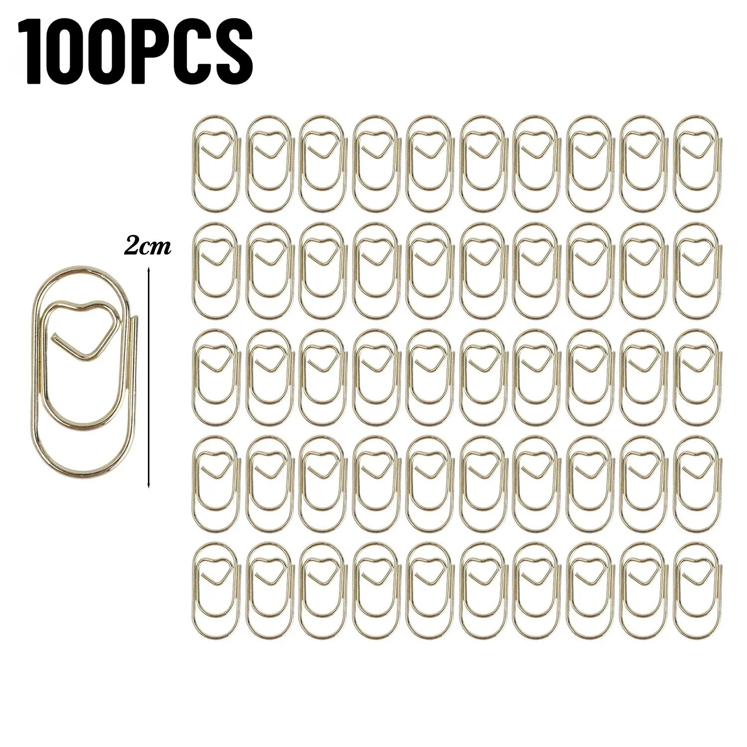 50/100Pcs 20mm Mini Metal Paper Clip Gold Heart Shape Clip Bookmark Binder Invoice PaperClips Office Supplies Student stationery