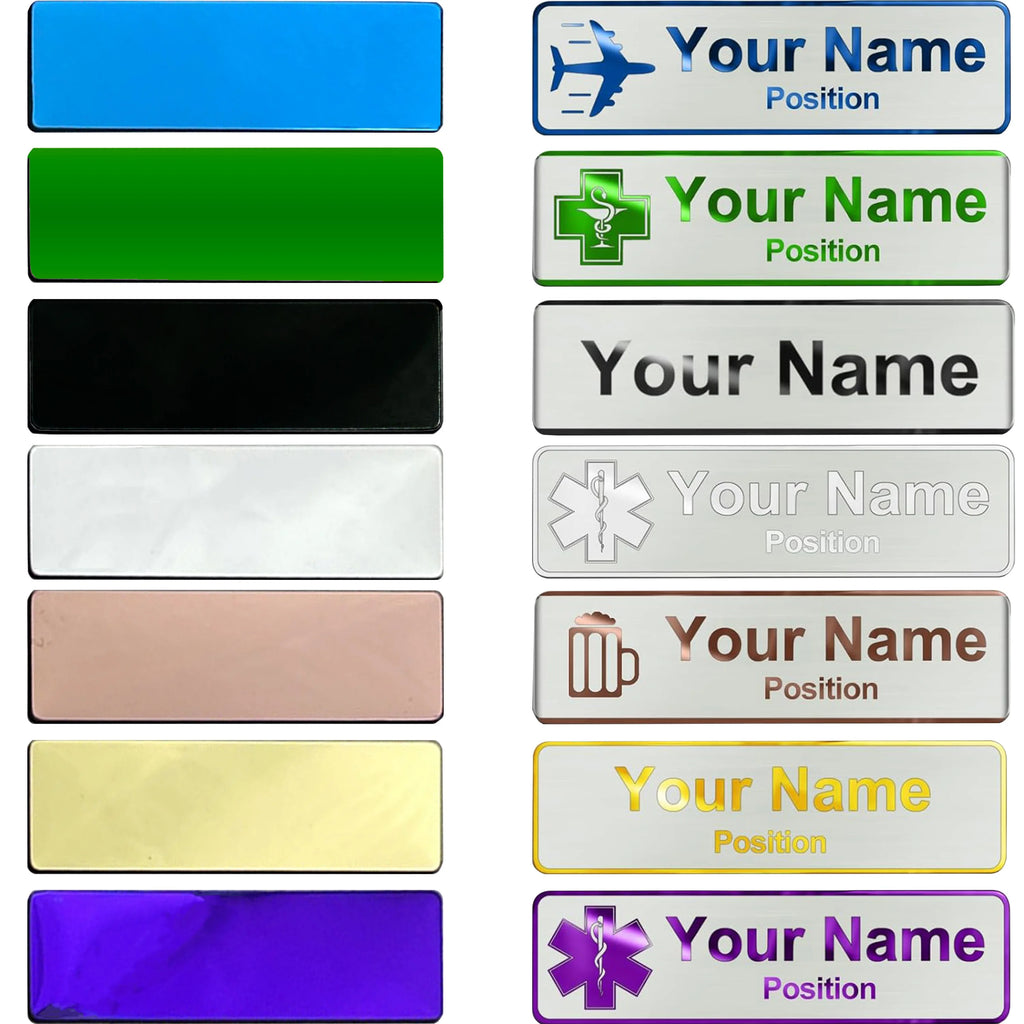 Stainless Steel Custom Name Tag with Pin Clip - Engraved Personalized Work Badge Business Identification Metal ID Name Plate