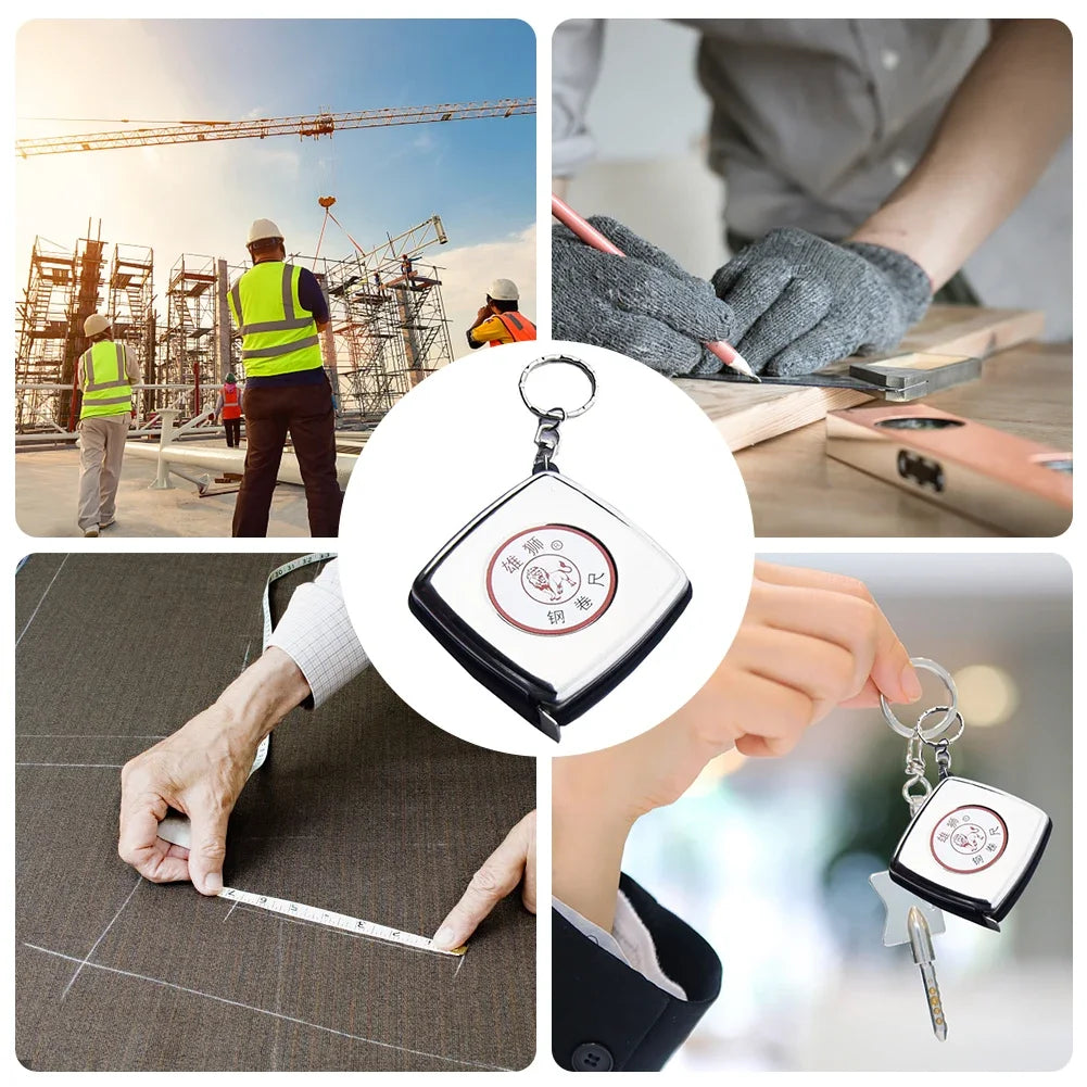 Key Ring Tape Measure Keychain Gauging Tools Retractable Ruler Pull Ruler Measuring Tools Stainless Steel Portable