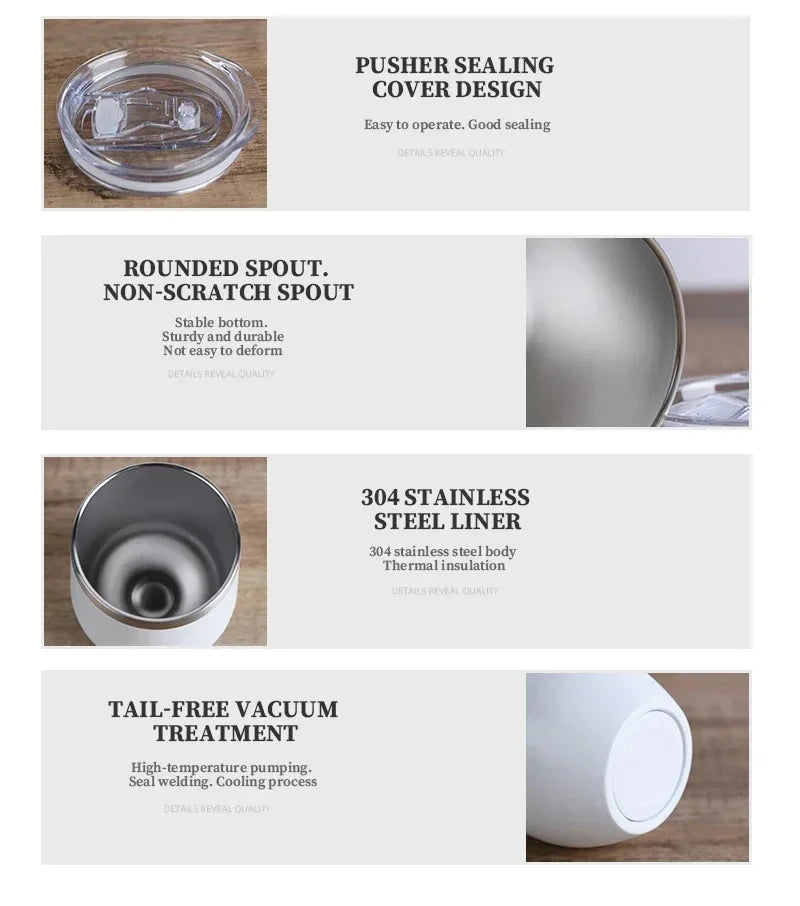 360ml Stainless Steel Eggshell Wine Tumbler Double Wall Vacuum Insulated Cup for Coffee Tea Office Home Travel