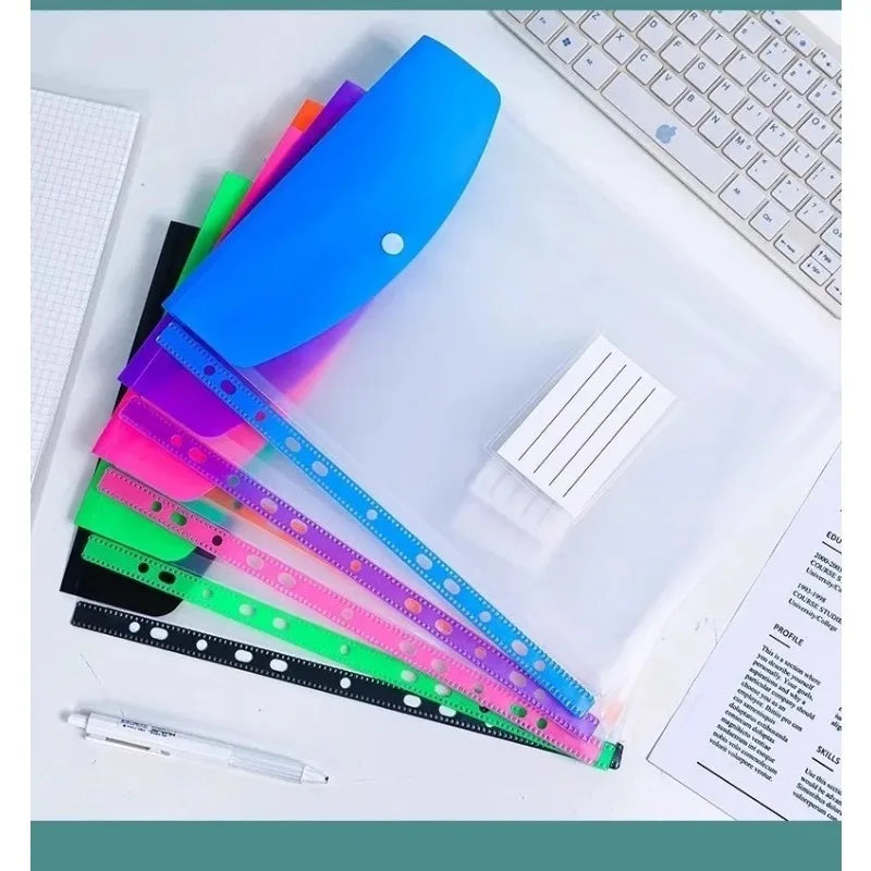 Pack of 6 A4 Plastic Covers with 11 Holes Adhesive Closure Compatible with 2/3/4 Rings for School And Office Supplies