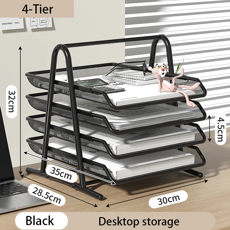 Sliding Paper Tray Organizer Metal Mesh Desktop File Storage Rack Document Letter Holder for Office Home School Classroom