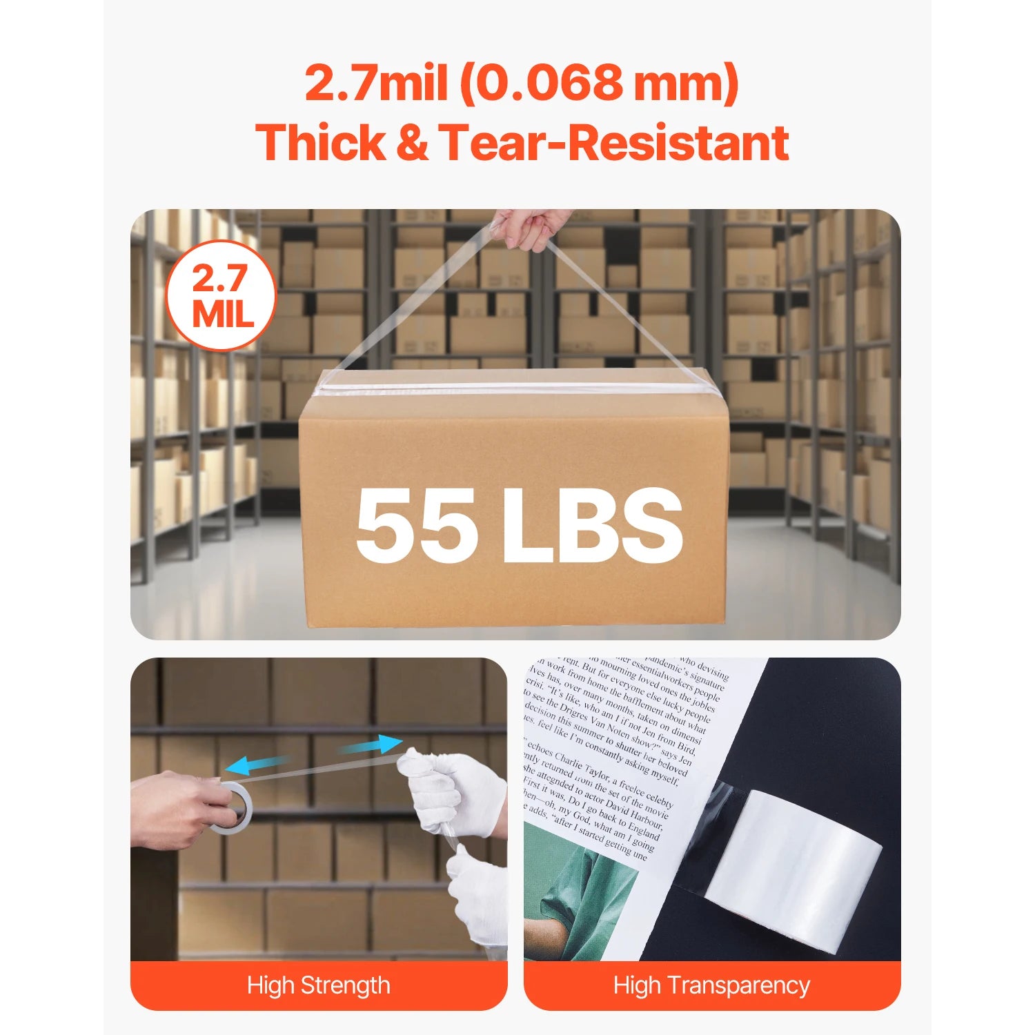SucceBuy 1.5in Core 6 Rolls Clear Packing Tape with Dispenser 2.7 Mil Shipping Tape Designed for Moving Boxes Storage Mailing