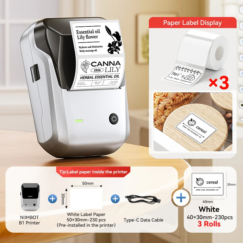 Portable Niimbot B1 Wireless Label Maker Adhesive Sticker Printer Labeling Machine DIY 20-50mm Labels for Office Home
