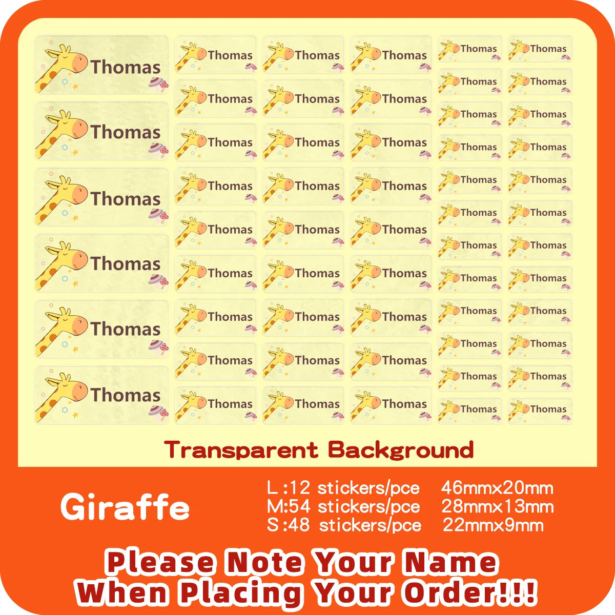 Custom Transparent Self-adhesive Baby Name Sticker Customised Kindergarten Tag in Hebrew Personalized Waterproof Stickers Label