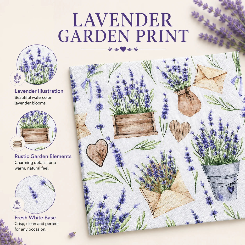 Printed Napkin Square Facial Tissue Hotel Restaurant Drawing Paper Lavender Colourful Tissue Napkin Placemat Mouthcloths 20pcs
