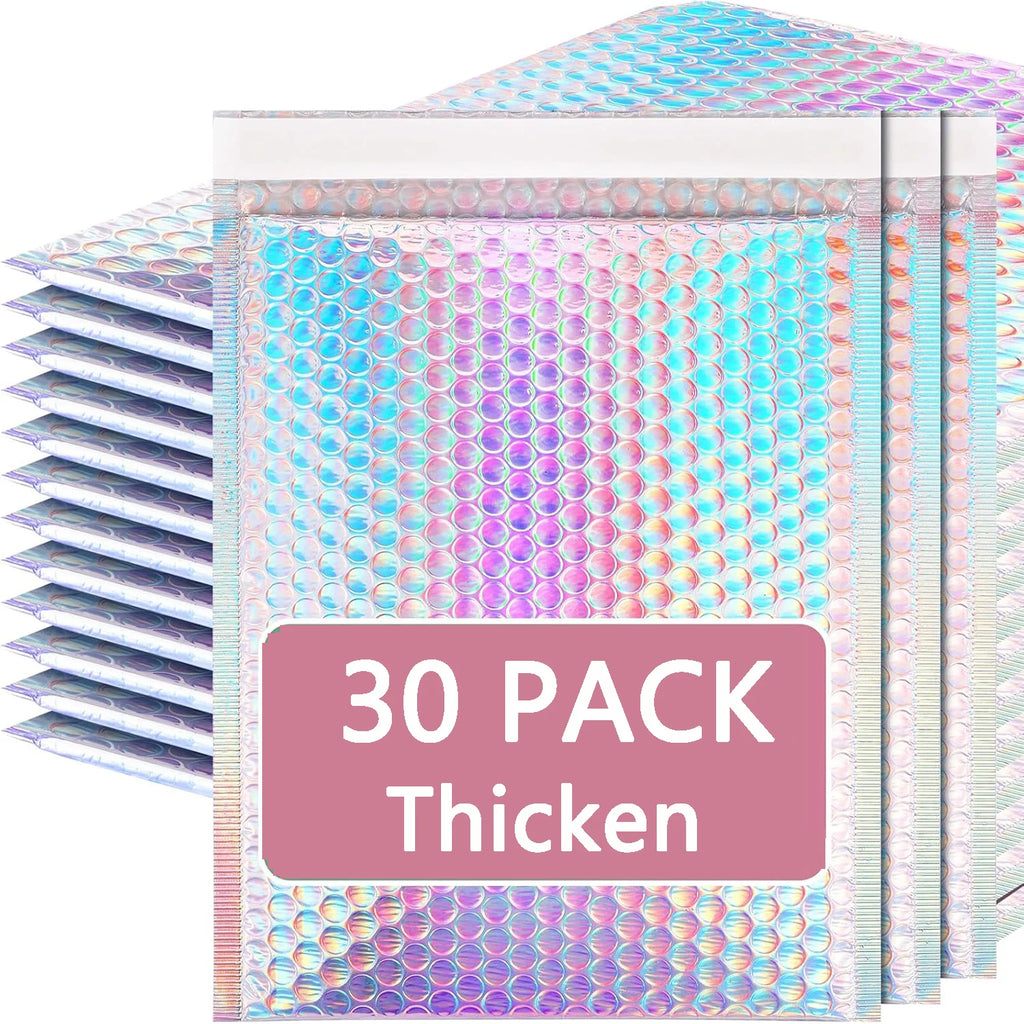 30 Pcs Holographic Bubble Mailers Waterproof Self Seal Adhesive Foil Glitter Glamour Shipping Bags for Mailing Supplies