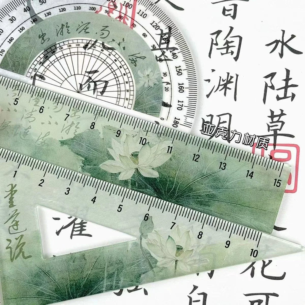 4PCS Ruler Set Drawing Ruler Measurement Geometry Triangle Ruler Straightedge Protractor School&Office Stationery