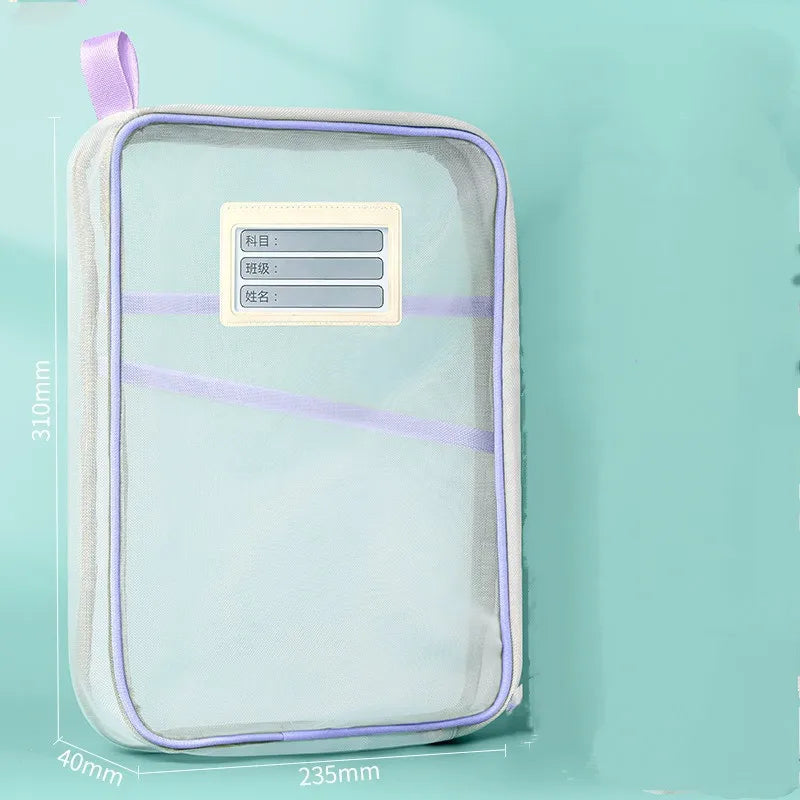 A4 Stationery Books Storage Bag Double-layer Mesh Zipper Bag Large Capacity Folders School Office Supplies