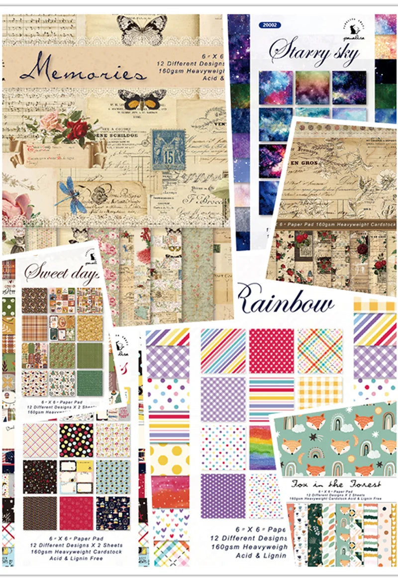 24 /12 Sheets Scrapbook Paper 15x15cm (6x6"),  Journaling Supplies Cardstock Backgrounds Album Card for DIY Art Craft Decorative