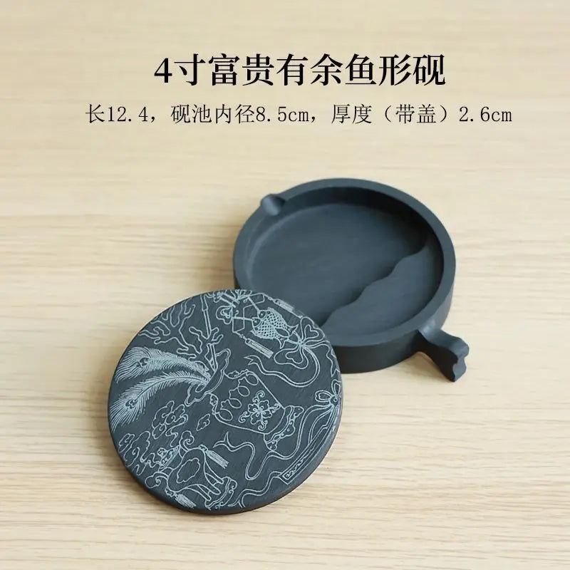 Natural Raw Stone Fish-shaped Ink Slab Multifunctional She Ink Stone Exquisite Traditional Portable Inkstones Beginners Students