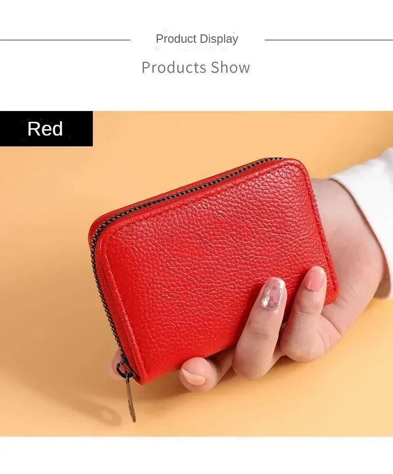 Multi Slot Card Holder Vintage Small Wallet Women Men Business Bank Credit Card Bag Male Coin Pouch Solid Leather Zipper Wallet
