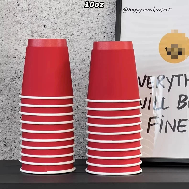 Red Coffee Cup Disposable Paper Cup Milk Tea Hot Drink Store Juice Takeout with Lid 10 12 16oz Environment protection Paper Cups