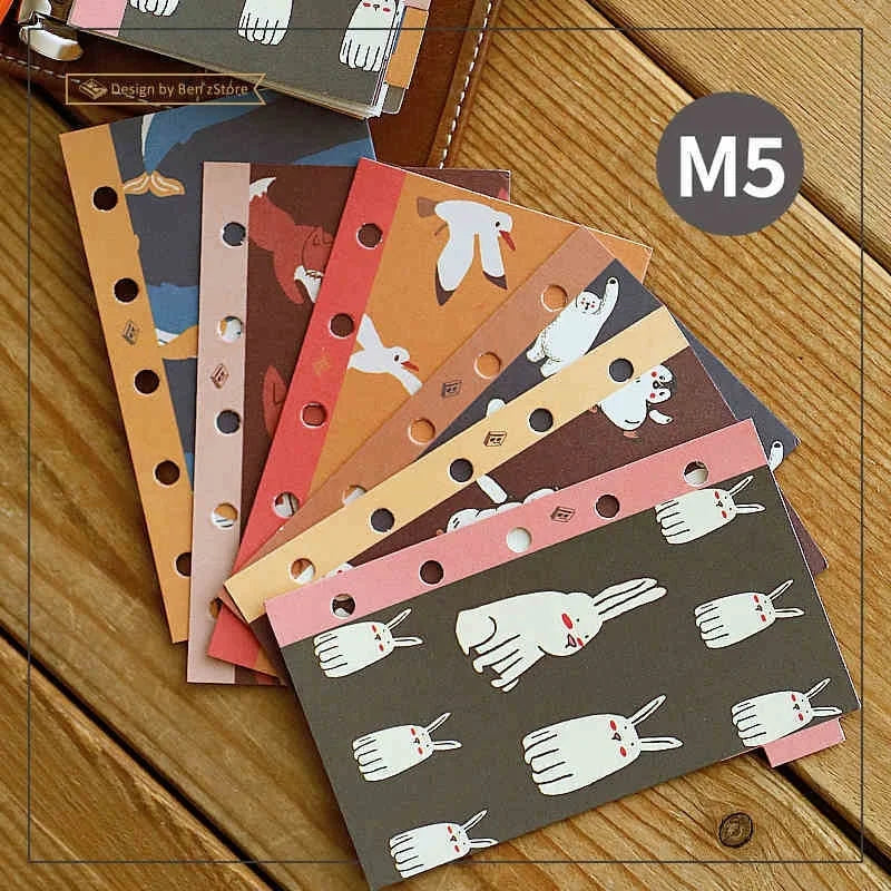 Retro Bookmarks Index Pages 6pcs A5/A6/A7/M5 6-Holes Binder Index Divider Cartoon Multicolor Loose-Leaf Notebook Classification
