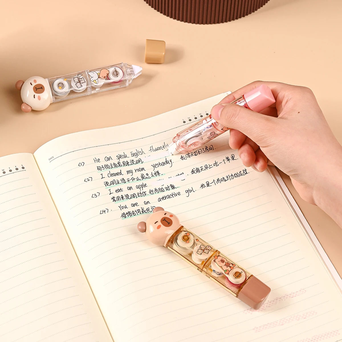 1pc Lovely Capybara Correction Tape, Creative Hand Holding Style Masking Dustproof Correction Tape Portable School Supplies