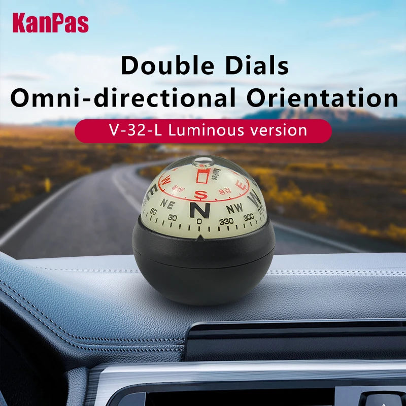 KANPAS Compass for Car/Small Dashboard Compass/Compass for Boat/No Leaking Compass/Double Dial/Luminous