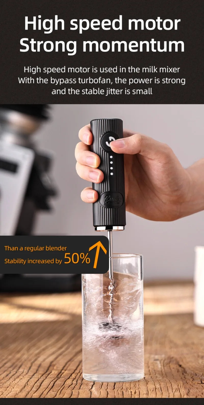 New Bincoo Coffee Frother Rechargeable Milk Foamer Handheld Espresso Tool Coffee Milk Electric Handle Blender Egg Beater