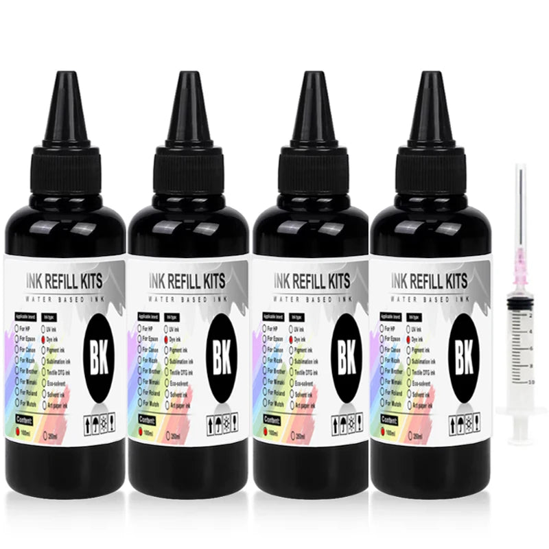 100ml Universal Dye Ink BK C M Y Kit Compatible For HP Canon Epson Brother Deskjet Inkjet Printer Tank Cartridges CISS