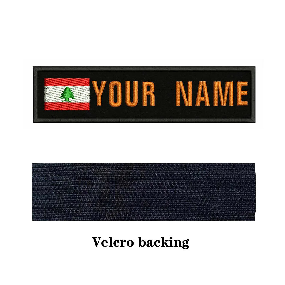 Lebanese Flag Lebanon 10X2.5cm Embroidery Custom Name Text Patch Stripes Badge Iron On Or  Patches
