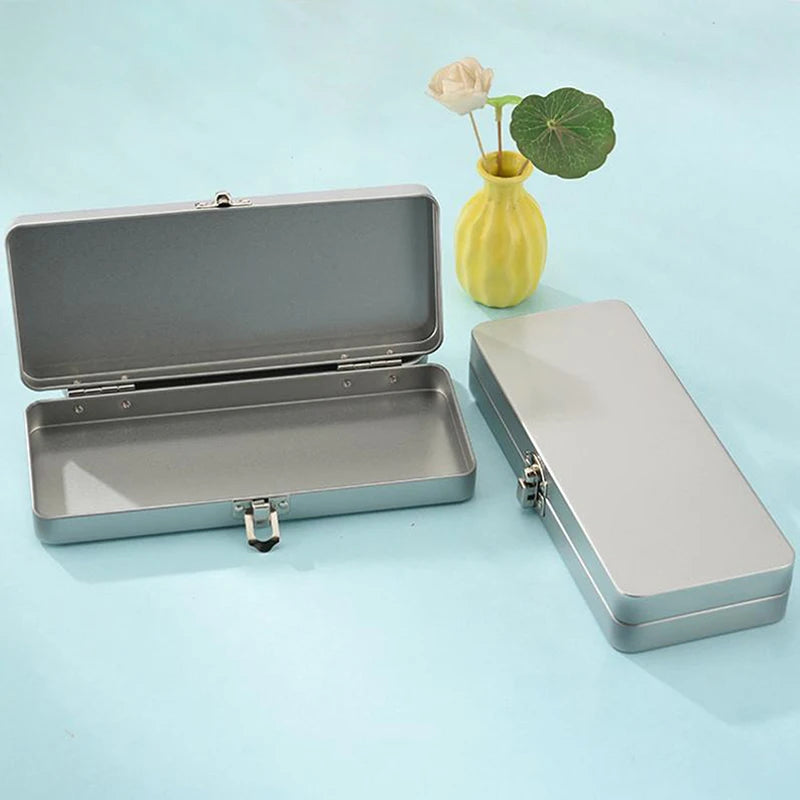 Durable Silvery Gray Metal Rectangular Box With Lid-Ideal For Bills,Cosmetics,Office Supplies Storage-Perfect For Home,Office