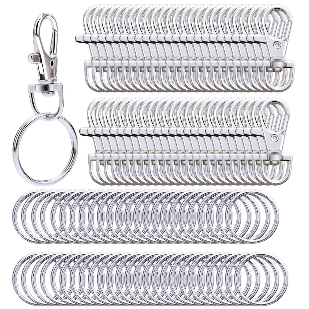 30pcs Metal Swivel Lanyard Snap Hooks and Split Key Rings Chain Hook Keychain for DIY Key chain Making
