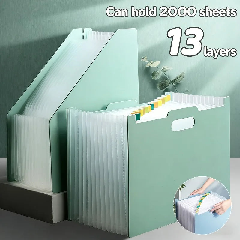 Large Capacity A4 Accordion File Organizer, Multi-Layer PP Document Folder, Desktop Standing Storage Bag with Handle