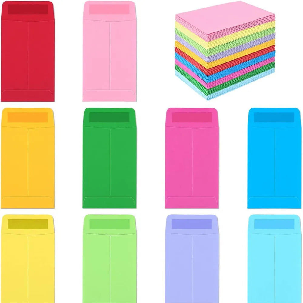 100pcs Mix Colors Paper Money Envelopes Self-Adhesive Gift Greeting Card Packaging Envelopes Blank Small Cash Deposit Envelope