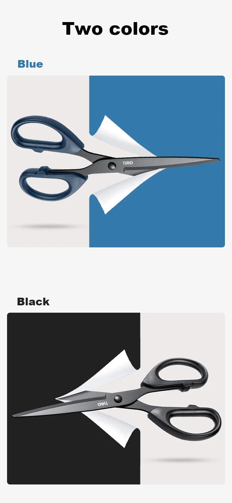 1/2pcs Deli Black Blade Scissors Stationery 180mm 7 Inch Stainless Steel Anti-Rust Sharp Office Home School Craft Cutting Tool