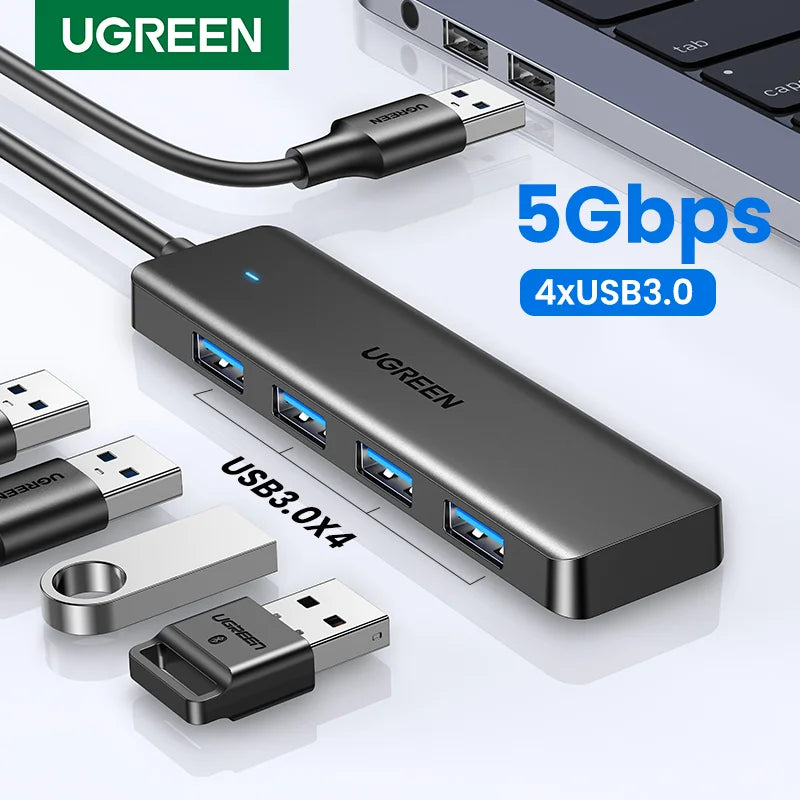 UGREEN USB3.0 HUB 4 Ports USB-A Splitter Slim USB Expander for Mouse Keyboard Flash Drive U Disk Printer and Laptop PC PS5 Xbox