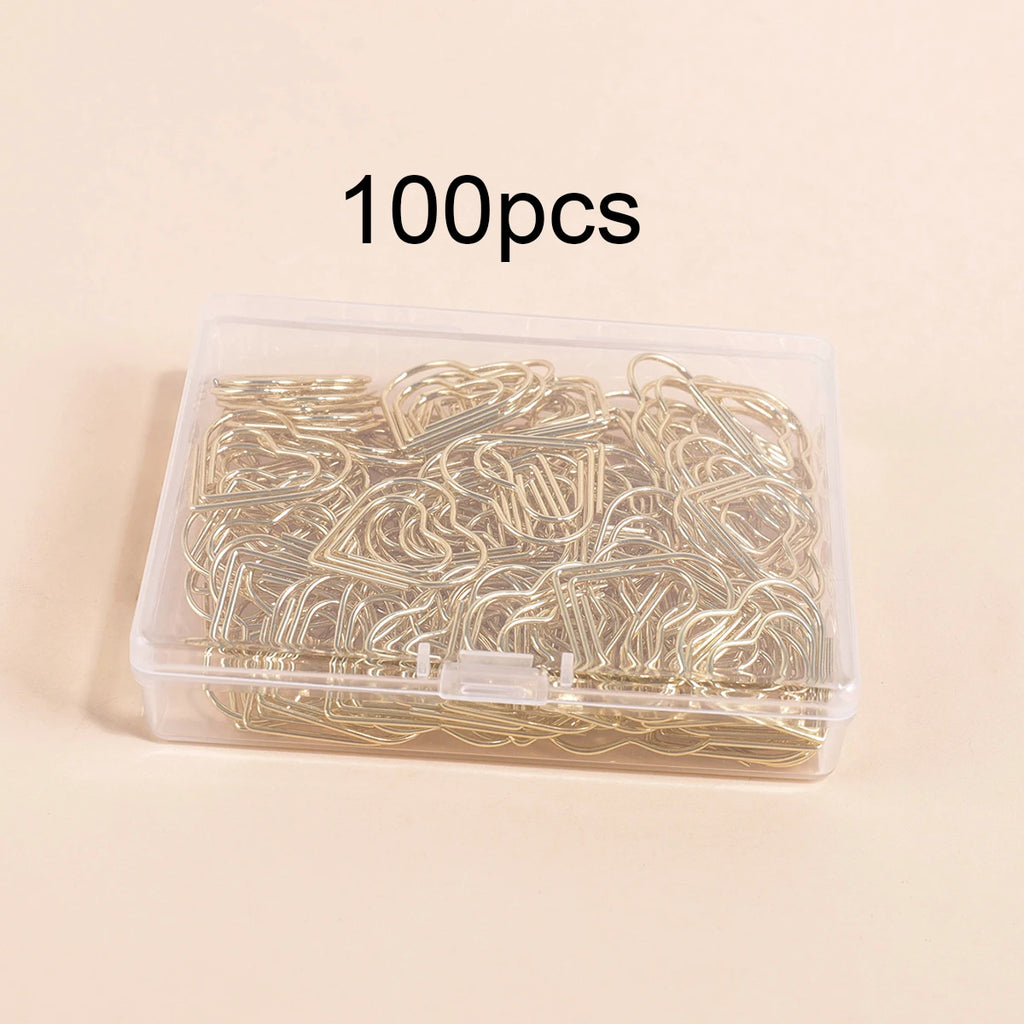 100 Heart-Shaped Metal Colorful Paper Clips, Note Card Bookmark Clips, Creative Office Supplies, Stationery Gifts for Friends