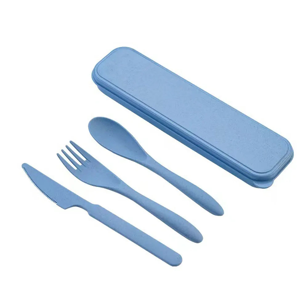 JJYY 1Set(3Pcs) Creative Portable Cutlery Set With Case Knife Fork Spoon Set Students School Office Home Travel Supplies