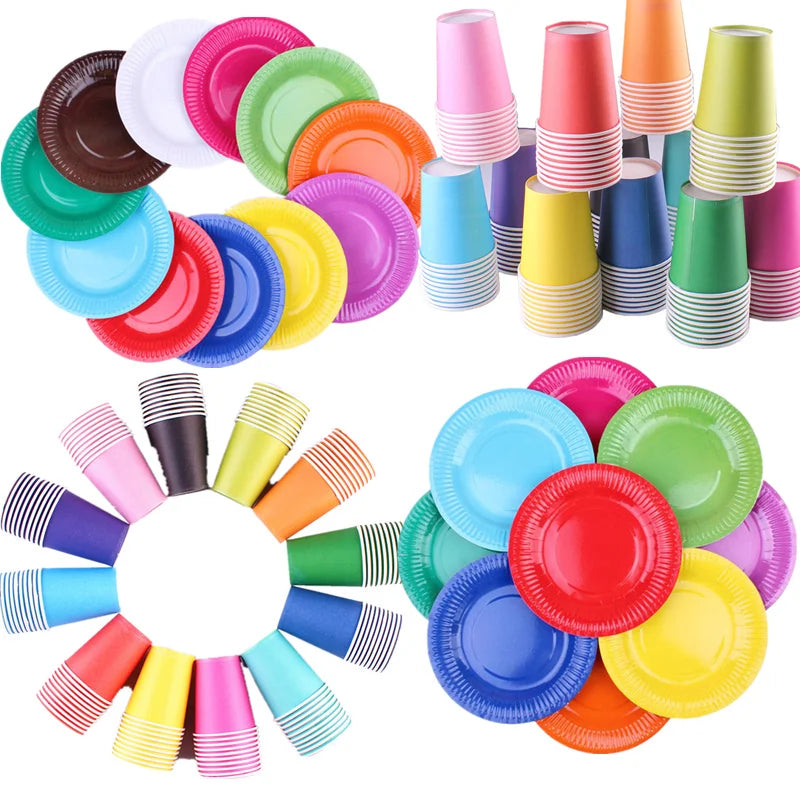 Solid Color Disposable Tableware Set Party Supplies Paper Plates Cups Wedding Birthday Party Decorations Adult Favor