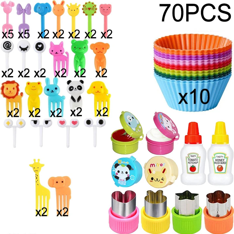 Mini Fruit Forks For Children Kids Cute Animal Food Picks Snack Toothpicks With Vegetable Cutter Set Silicone Lunch Box Dividers