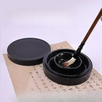 5-Inch Hot Pot Inkstone with Cover Double Circle Anti-drop and Anti-dry Ink Inkstone for Students' Calligraphy