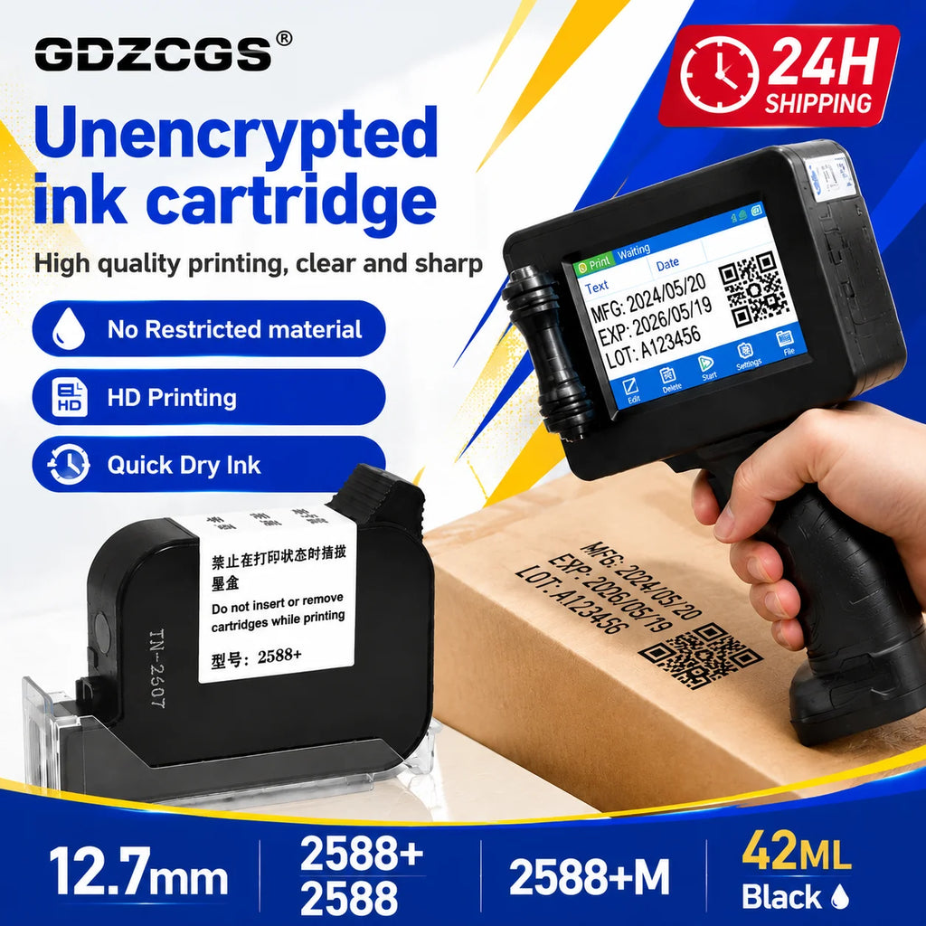 2588+ 2588 2588+M 42ML Ink Cartridge Quick-drying 12.7mm Print Height Universal for unencrypted handheld printer Black
