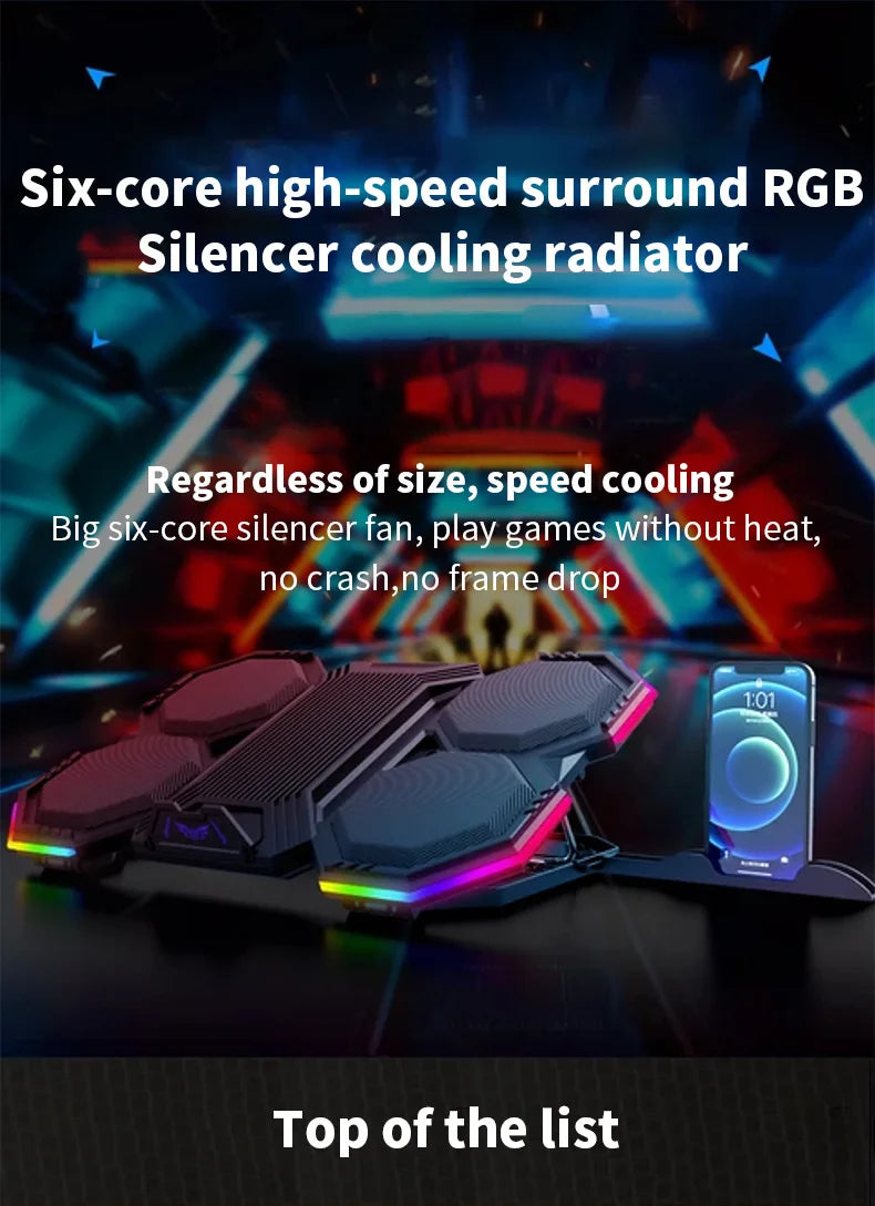 Jomaa RGB Gaming Laptop Stand Air Cooler Notebook Stand Holder with 6 fans Cooling Fan Base Suit for 12-17 inch Laptop