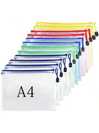 12pcs A4 Waterproof Zippered File Bags Plastic Mesh Bag for Travel Office Supplies 5 Colors